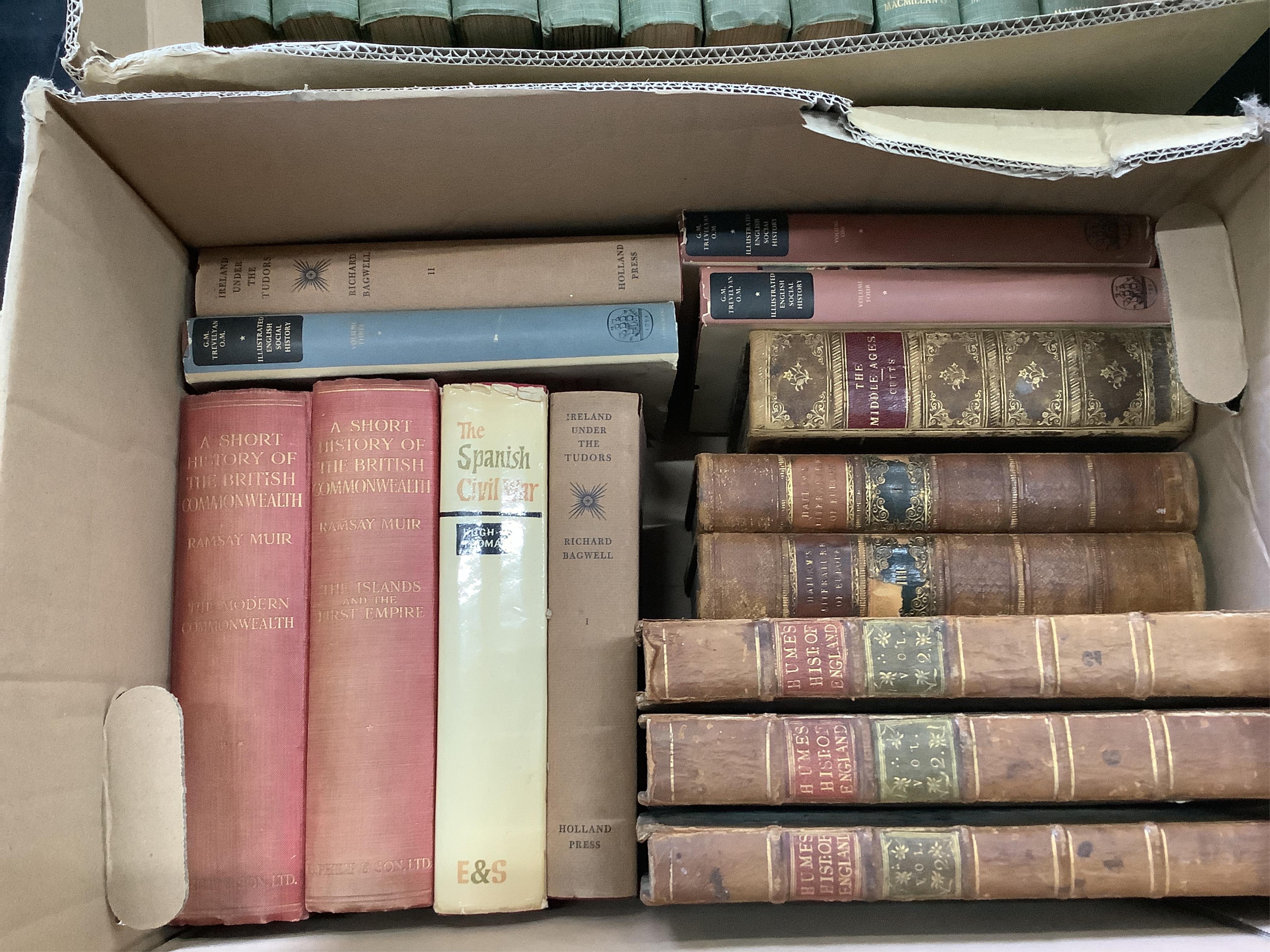 Three boxes of antiquarian and other volumes, mainly world history